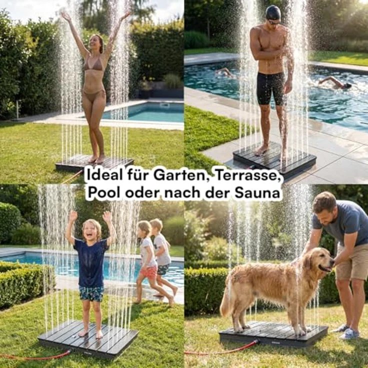 STEELSØN 'Samaya' Bodendusche rechteckig, Gartendusche anthrazit/grau, Campingdusche wetterfest, Saunadusche, Fontänenhöhe bis zu 4m, inkl. Fußrad – Bild 9