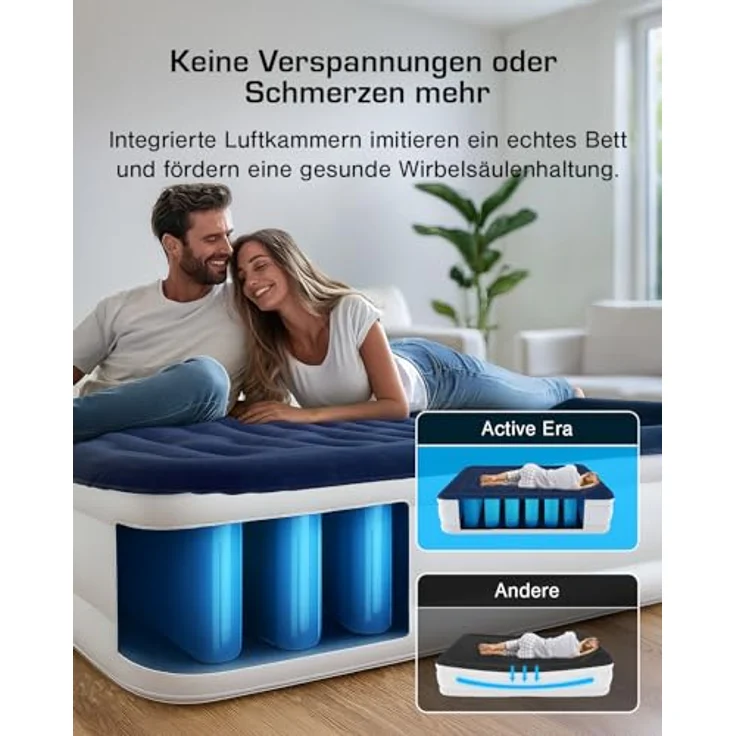 Active Era Luxus Doppel Luftbett – selbstaufblasendes Gästebett mit eingebauter, elektrischer Pumpe, integriertem Kissen und besonderer Luftträger Technologie - 203 x 152 x 56 cm – Bild 8