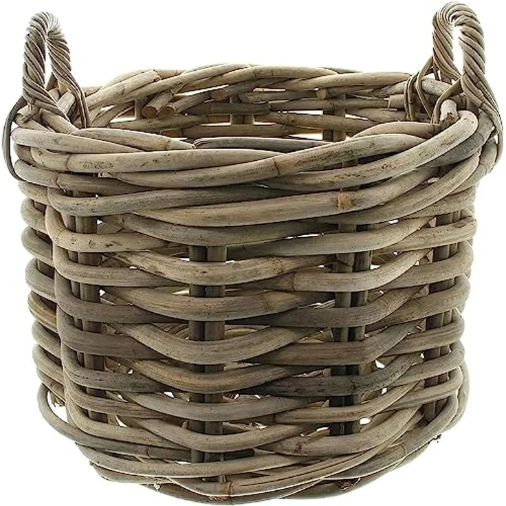 großer Rattankorb "Rustikal" Ø 50 cm, Rattan Aufbewahrungskorb, Brennholzkorb, Spielzeugkorb, Übertopf – Bild 3