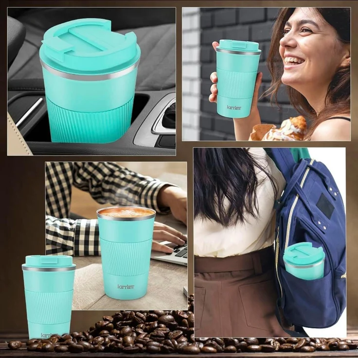 KETIEE Thermobecher to go 380ml - Türkis - Isolierbecher mit auslaufsicherem – Bild 5