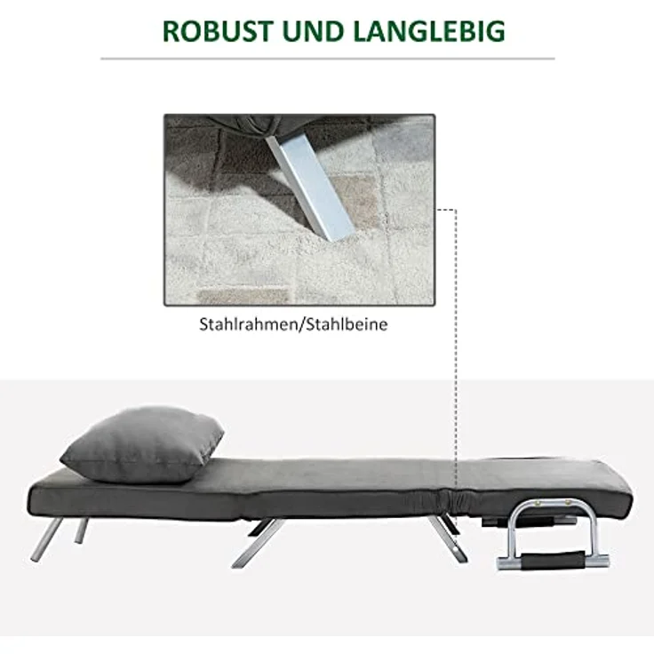 HOMCOM Sessel mit Armlehne, 3-in-1 Gästebett, Klappmatratze, Klappbett (Schlafsessel, 1-St, Schlafsofa), für Wohnzimmer, Hellgrau – Bild 8