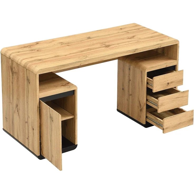 Vente-unique - Schreibtisch mit Stauraum - MDF - Natur und Schwarz SERGUEI – Bild 5