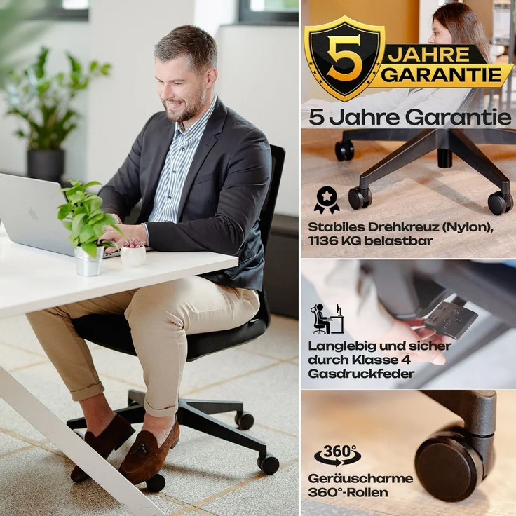 VALKENSTOL M2 Essential - Bürostuhl Ergonomisch Testsieger - 5 Jahre Garantie - Schreibtischstuhl ohne Armlehnen ohne Kopfstütze - Computerstuhl – Bild 6