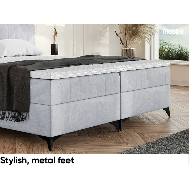 MEBLINI Boxspringbett NANI 160x200cm - H3B/Hellgrau Samt - mit Bettkasten - Polsterbett - Doppelbett mit Topper & Bonellfederkern-Matratze – Bild 6