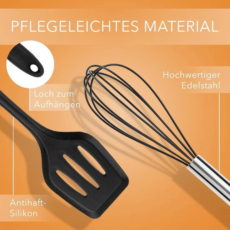 AVANA Kochbesteck-Set Silikon Küchenhelfer Hitzebeständig Kochgeschirr Küchenutensilien (5 Stück), Schneebesen, Spachtel, Backpinsel, Pfannenwender – Bild 5