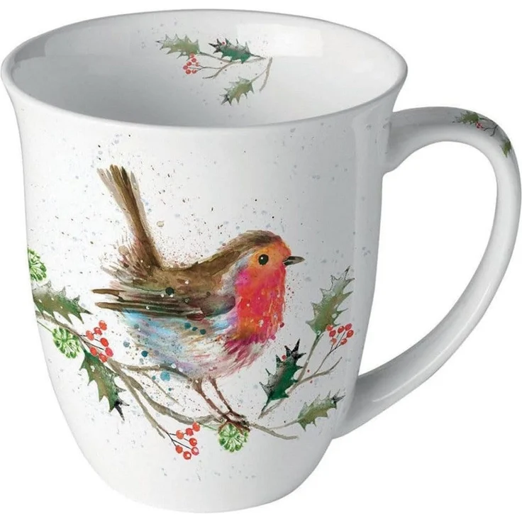 Ambiente Luxury Paper Products Becher Blumen, Frühling, Vogel, Sommer, Blossom, Mug, Winter Motiv, 1-tlg, Porzellan Rotkehlchen -Winter, Frühling, Herbst, Kollektion, Tischdeko, als Geschenk geeignet
