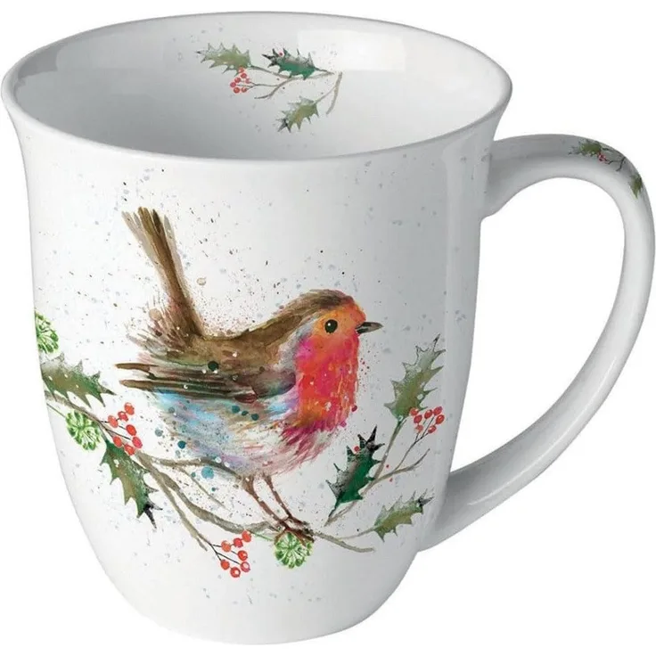 Ambiente Luxury Paper Products Becher Blumen, Frühling, Vogel, Sommer, Blossom, Mug, Winter Motiv, 1-tlg, Porzellan Rotkehlchen -Winter, Frühling, Herbst, Kollektion, Tischdeko, als Geschenk geeignet