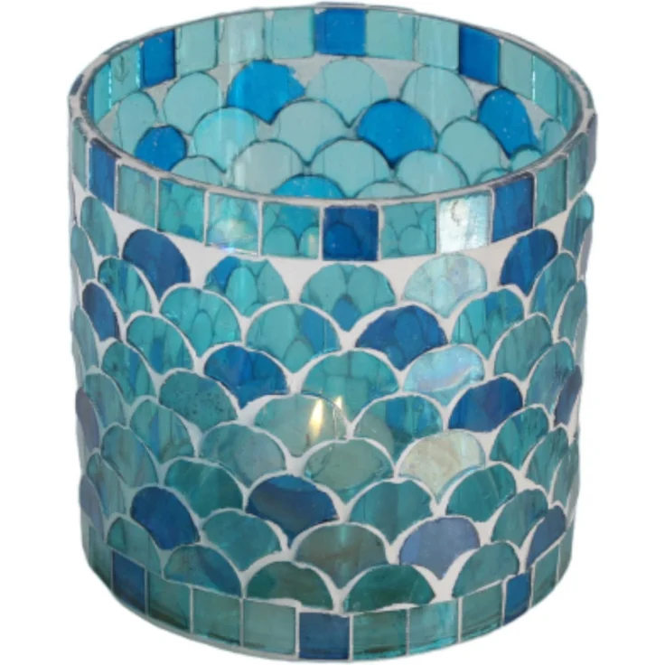 Orientalisches Mosaik Windlicht Athen Hellblau M – Bild 1