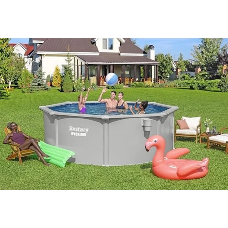 Bestway 56574 Hydrium Stahlwandpool Komplett Set mit Sandfilteranlage Ø 366 x 122 cm, granitgrau, rund – Bild 2
