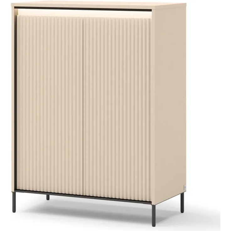 Compleo Kommode mit LED, gerillten Fronten, Modern Elegant Kommode FLORE