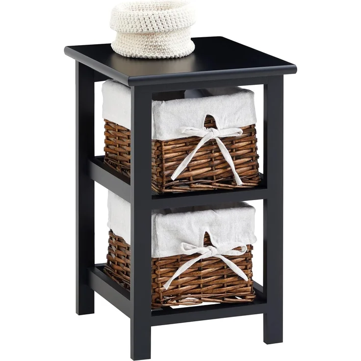 IDIMEX Nachtkommode NOKOMIS, Nachttisch mit 2 Weidekörben und Stoffeinsatz Landhausstil Schwarz