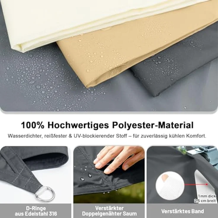 LOVE STORY Sonnensegel Wasserdicht 3x4 m Rechteckig PES Polyester Sonnenschutz Windschutz Balkon Terrasse 95% UV-Schut,für Balkon Garten,Anthrazit – Bild 5