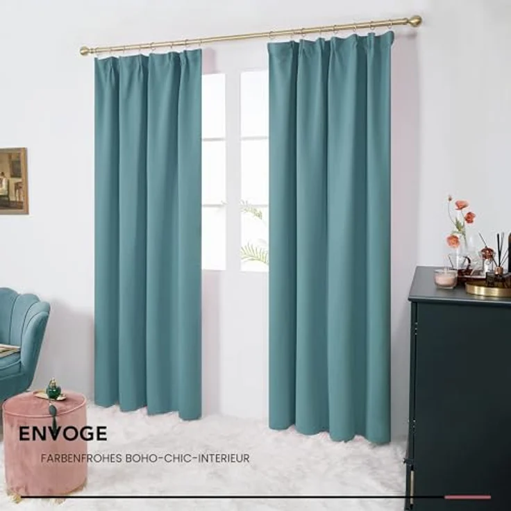 Deconovo Blickdichte Vorhänge mit Kräuselband Gardinen UV-Schutz Himmelblau | 2er Set, H 175 x B 140 cm, Thermal Curtains, Schlafzimmer Gardinen, Schlafzimmer Vorhänge, für gegen Hitze, UV-schutz – Bild 9