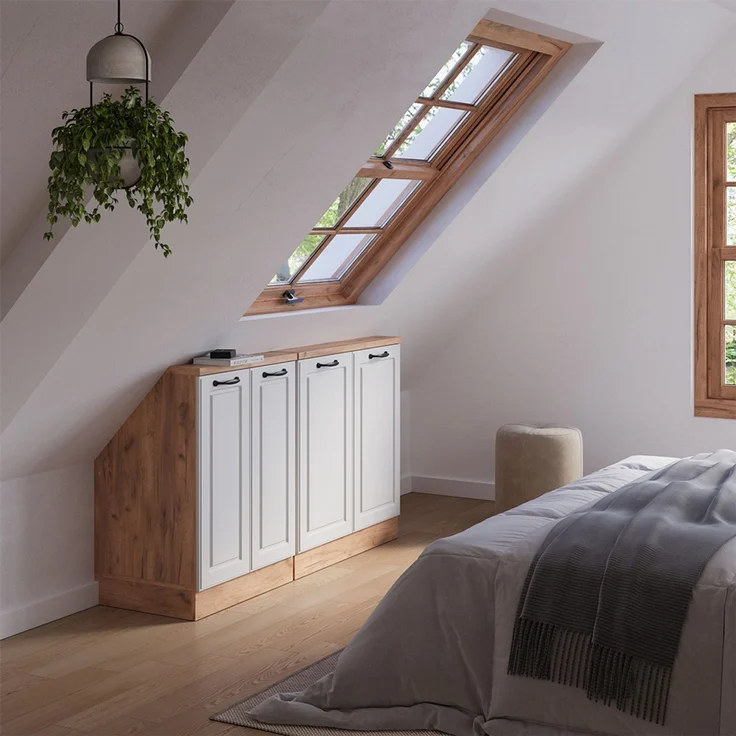 Küchenschrank für Dachschrägen R-Line Weiß Landhaus 140 cm 2er Set Vicco – Bild 5
