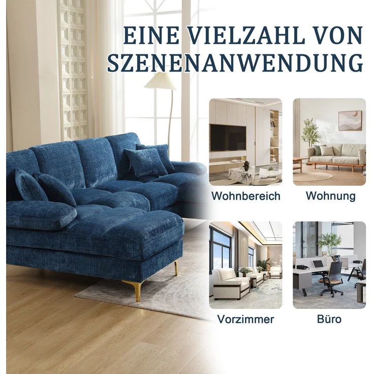 LVHOM Loungesofa 272x136x88 cm, 4-6 Personen, 6-Sitzer Chenille U-Shape Sektionssofa/Modulares Sofaset/Schlafsofa/Ecksofa/Relaxliege – Bild 6