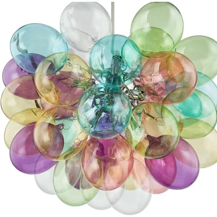 Lucande Hängeleuchte Diborah, Ø 50 cm, bunte Glaspendelleuchte mit G9-Fassung – Bild 4