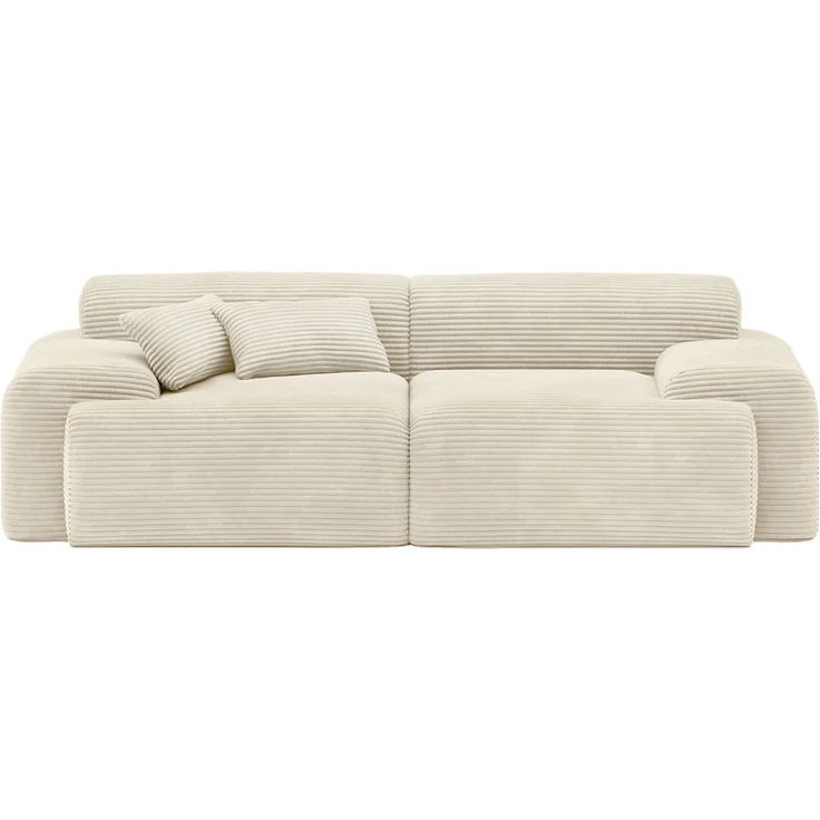 skølm 'Menja' Cloud Sofa 2-tlg, 2er Sitz mit 2 Kissen, Cord beige, Vollschaumcouch mit Federkern und Vakuum-Kompression, kein Aufbau erforderlich – Bild 11
