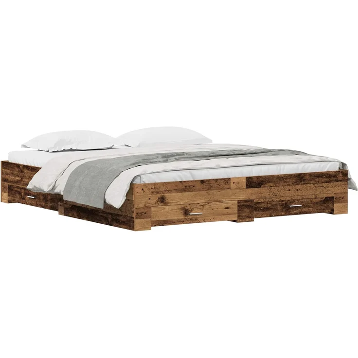 vidaXL Bettrahmen mit Schubladen Altholz 180 x 200 cm Holzwerkstoff 3333960 – Bild 2