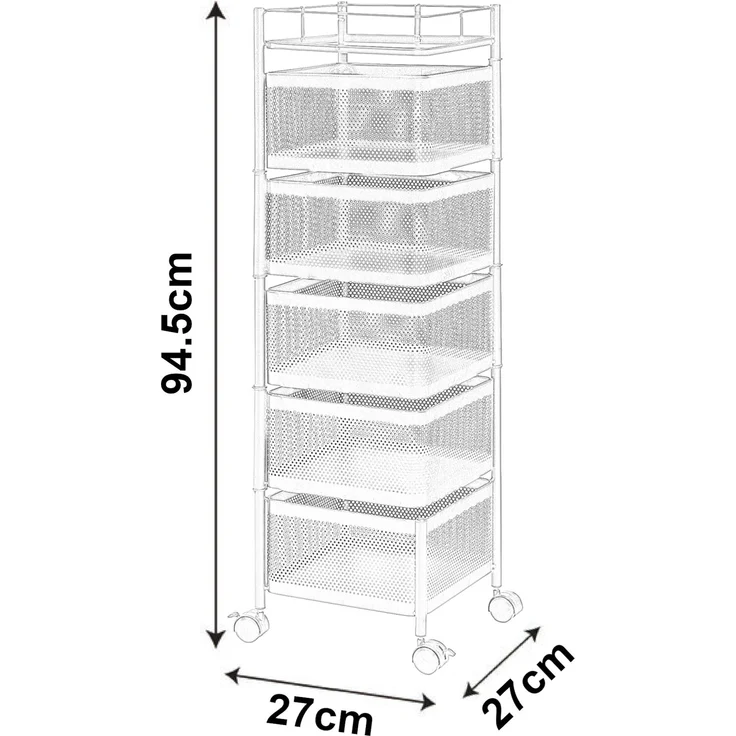 Rollwagen Sunndal mit 5 Ebenen 94,5x27x27cm Weiß [en. casa] – Bild 3