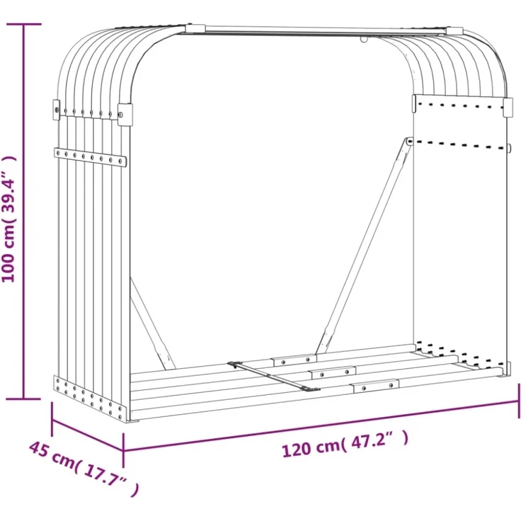 vidaXL Kaminholzunterstand Braun 120x45x100 cm Verzinkter Stahl 364573 – Bild 6