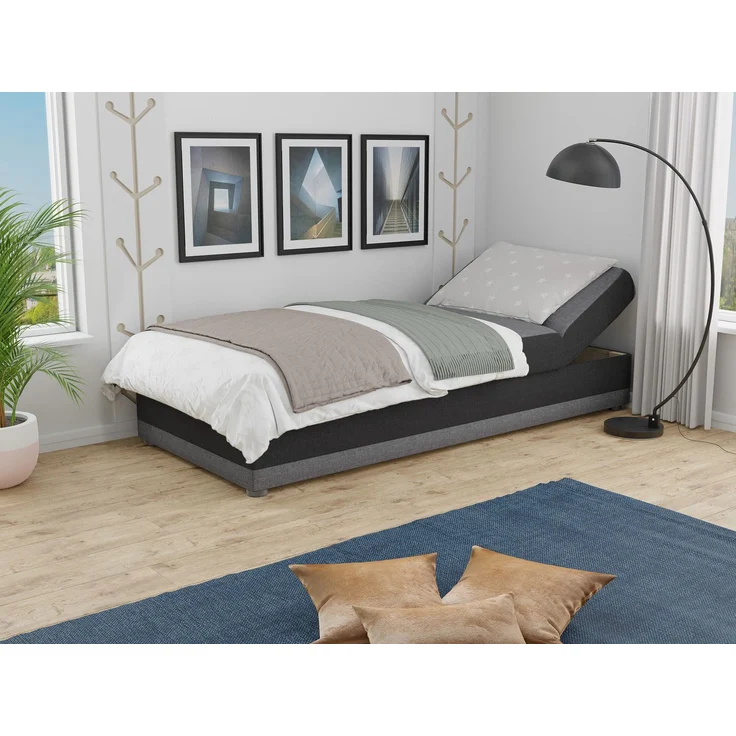 Bett Andre 90x200cm mit Bettkasten - Sofa, Schlafsofa, Regulierbarer Rückenlehne, Bettgestell, Schlafzimmer, Kinderzimmer (Schwarz (Sawana 05 + 14)) – Bild 3