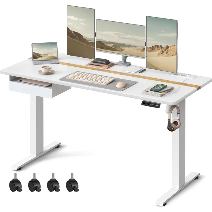 Vasagle Höhenverstellbarer Schreibtisch elektrisch, 70x160 cm Tischoberfläche, stufenlos verstellbar, Memory-Funktion mit 4 Höhen, weiß, von Songmics
