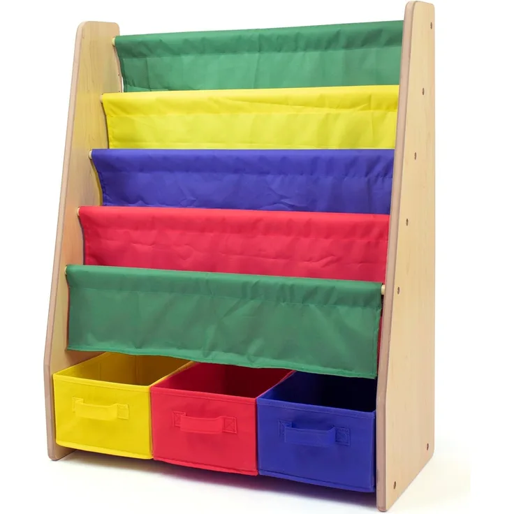Humble Crew buntes Kinder-Bücherregal in Primärfarben! 4 Etagen für Bücher, ideal für Kinderzimmer. Jetzt fröhliche Ordnung schaffen! Kaufen