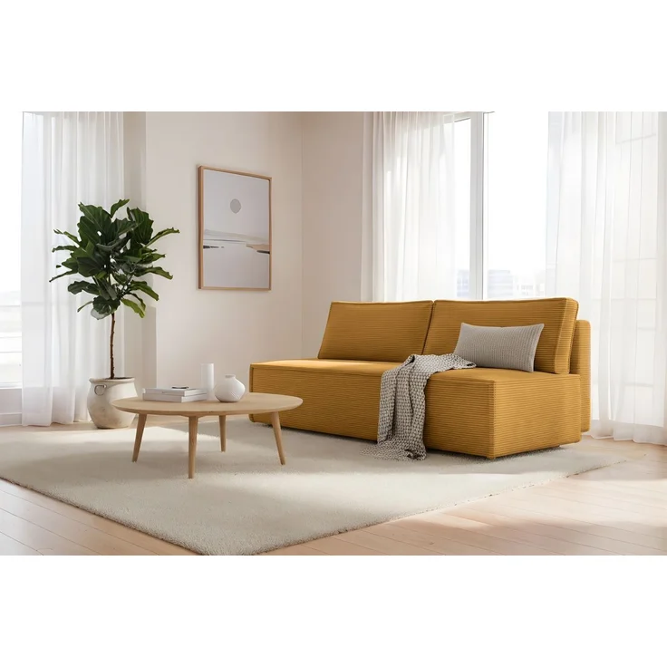 Sofa Designersofa AMANDA 3-Sitzer mit Schlaffunktion in Stoff Poso Honiggelb – Bild 1