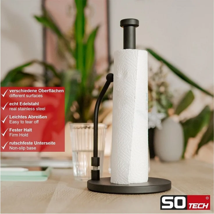 SO-TECH® Küchenrollenhalter Höhe 34 cm, stehend, mit Fixierarm, (1-St), Edelstahl gebürstet – Bild 3