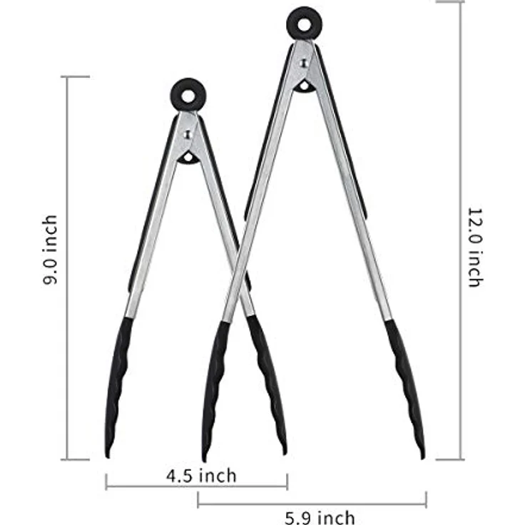 iNeibo Grillzange Küchenzange Zange Küche aus Rostfreim Edelstahl und Silikon Fleischzange Kochzange mit Hitzebeständigem Silikongriff 2er Set 30cm und 23cm Schwarz – Bild 6