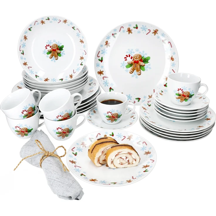 30tlg Kombiservice Candyman Porzellan 6 Personen Teller Tassen Weihnachten blau – Bild 2