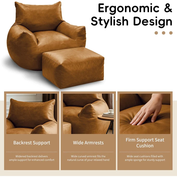 Sitzsack 103cm×90cm×70cm – ergonomisches Lounge-Sitzmöbel aus Tech-Stoff in Braun, ohne Montage – Bild 7
