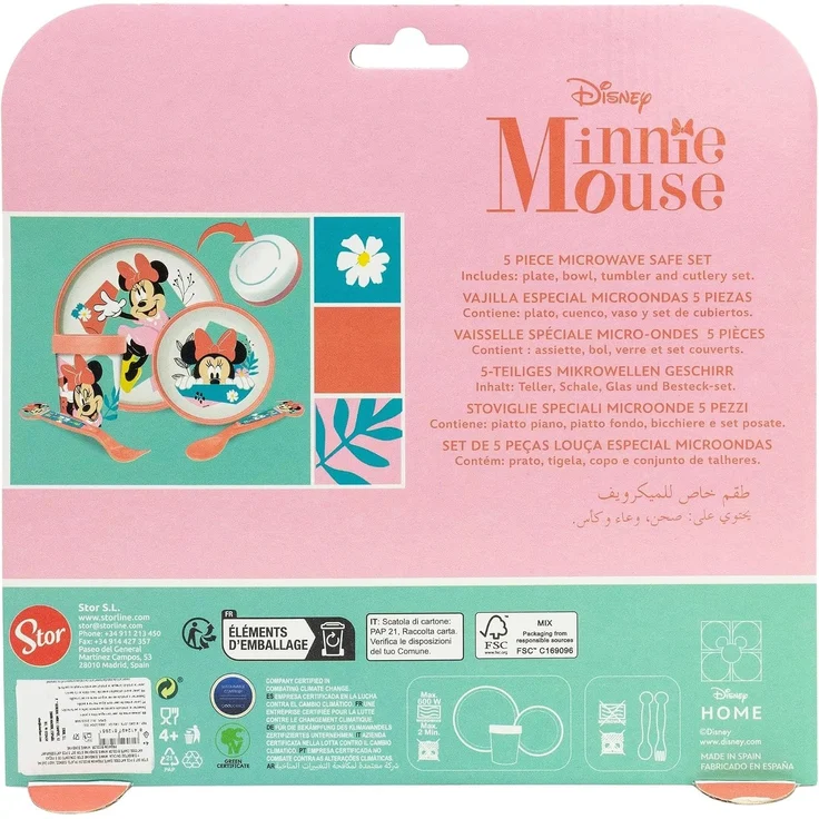 Disney Minnie Mouse Kindergeschirr Set 5-teilig Rutschfestes Ess-Set mit Teller, Schüssel, Becher & Besteck – Bild 3