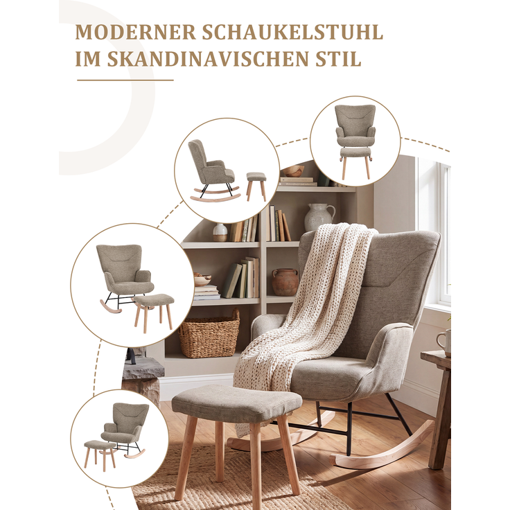 GOEURVANT 5006 Schaukelstuhl ohne Hocker (Relaxsessel, Ohrensessel) - Webstoff, Sand – Bild 10