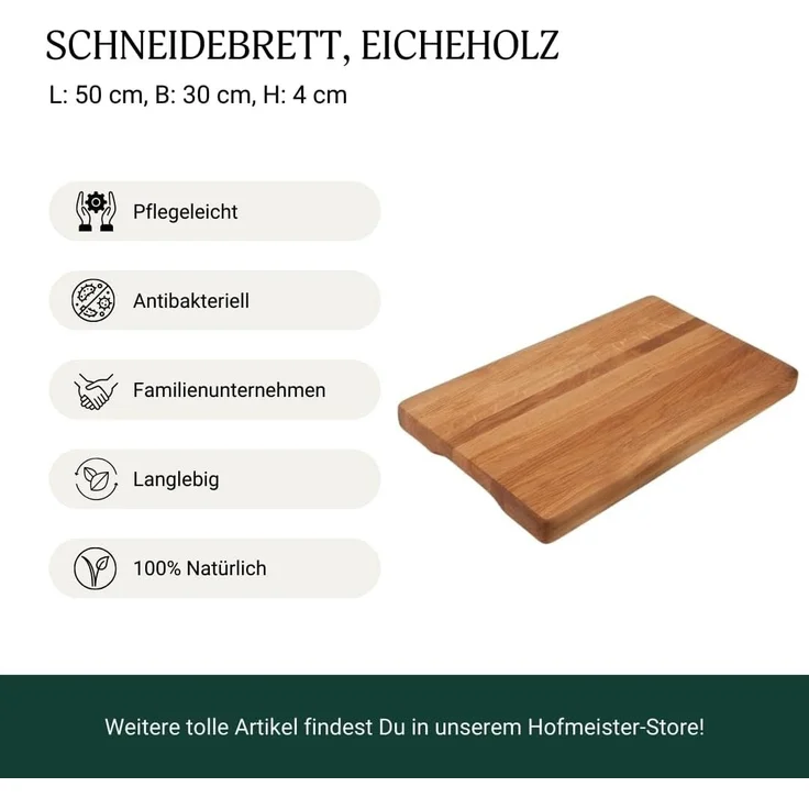 Hofmeister Schneidebrett Hofmeister Raban Schneidebrett 50 x 30 cm Küchenbrett mit Griffmulde, Eichenholz – Bild 2