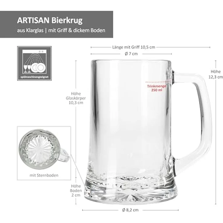 MamboCat Bierglas 4x Artisan Bierkrug 250ml mit Sternboden & Henkel Bierhumpen 0,25L, Glas – Bild 6