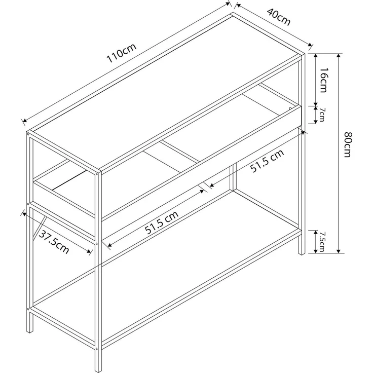 Konsolentisch Belana 110x40x80 cm Schwarz/Eicheoptik [en. casa] – Bild 2