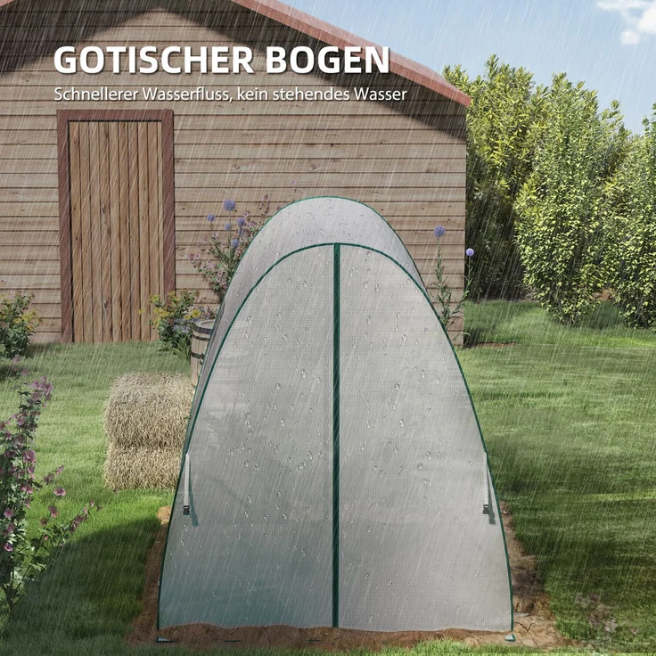 Wohnora-Gewächshaus mit Rolltür, 2 Fernster, winterfest Foliengewächshaus aus Stahl, Treibhaus für Balkon, Garten, Tomatenhaus 180 x 180 x 200 cm, Tomatengewächshaus für Tomaten, Gemüse, Blumen, Weiß,H 200cm x T 180cm x B 180cm – Bild 2