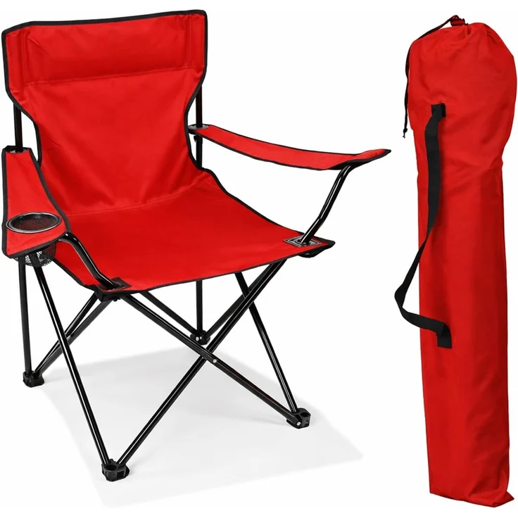 Anglersessel Campingstuhl Anglerstuhl Getränkehalter und Tasche Rot – Bild 3