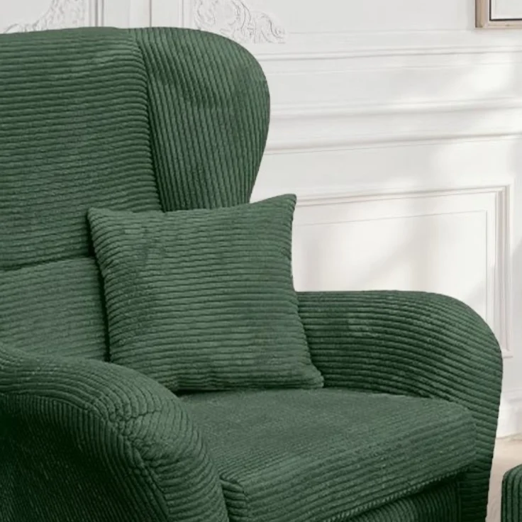 Ohrensessel mit Hocker Landhausstil Polster-TV-Lesesessel Cordstoff Grün – Bild 5