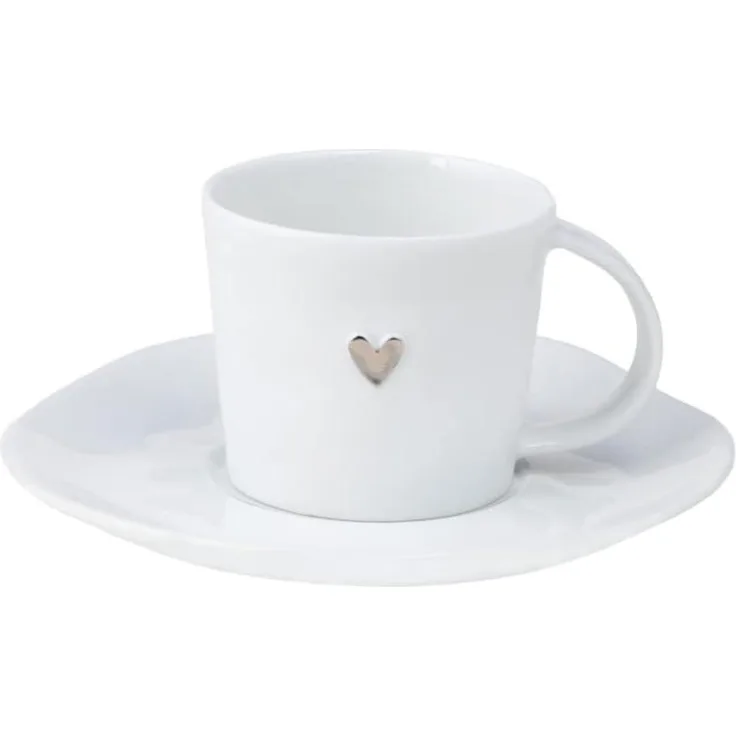 Wolke Sieben Kleine Tasse + Unterteller "silbernes Herz" Räder Design