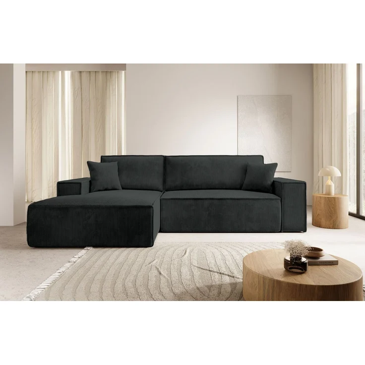 Selsey 'Farese New' Ecksofa mit Cordbezug, Schlaffunktion und Stauraum, Schwarz, links – Bild 2