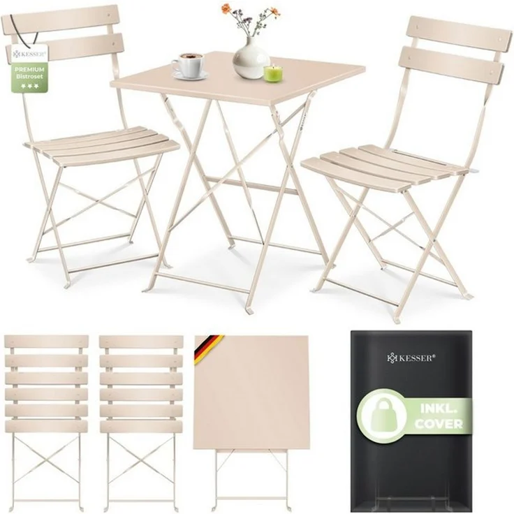 KESSER® Bistroset 3-teilig mit Bistrotisch & 2 Klappbaren Stühlen | Gartenmöbel-Set Outdoor Sitzgruppe | UV & wetterbeständig Gartentisch | Balkonset bestehend aus Klapptisch & 2x Klappstühlen & Cover Cappuccino – Bild 1