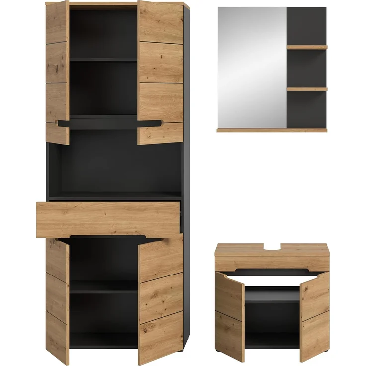 Xonox Canu Badkombination (B/H/T: 154x193x34 cm) in Basalt grau Nachbildung und Artisan Nachbildung – Bild 5