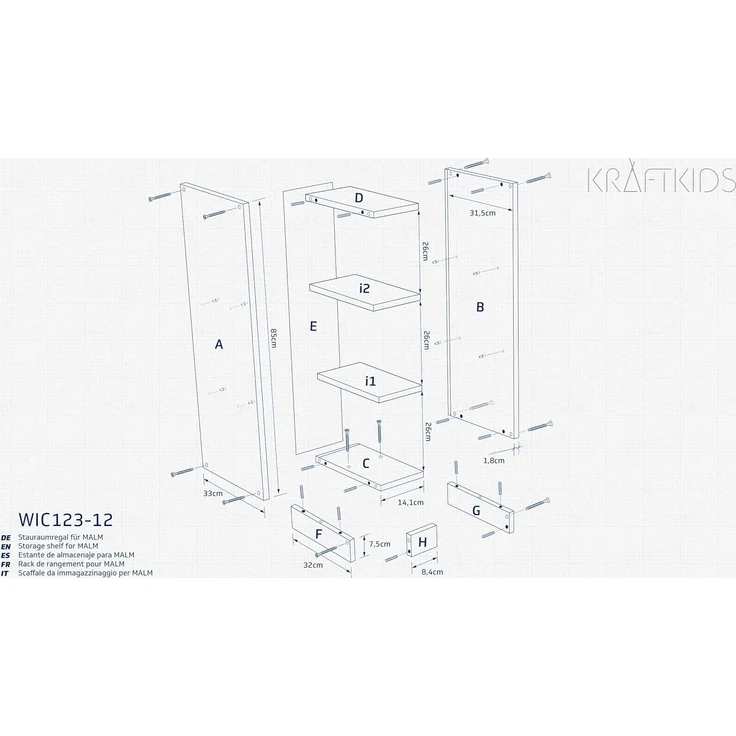 KraftKids Stauraumregal für Wickeltisch weiß passend für HEMNES Kommode u.a, Mit Sockel und höhenverstellbaren Füssen – Bild 2