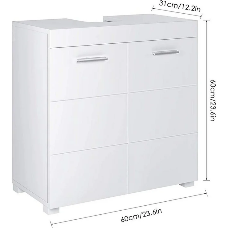 Homfa Waschbeckenunterschrank Unterschrank Badezimmerschrank mit 2 Türen, weiß, 60x31x60cm – Bild 3