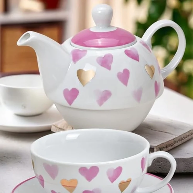 matches21 HOME & HOBBY Teekanne Tea for One Tee Set Herzen rosa gold, 0.6 l, (1-St) – Bild 7