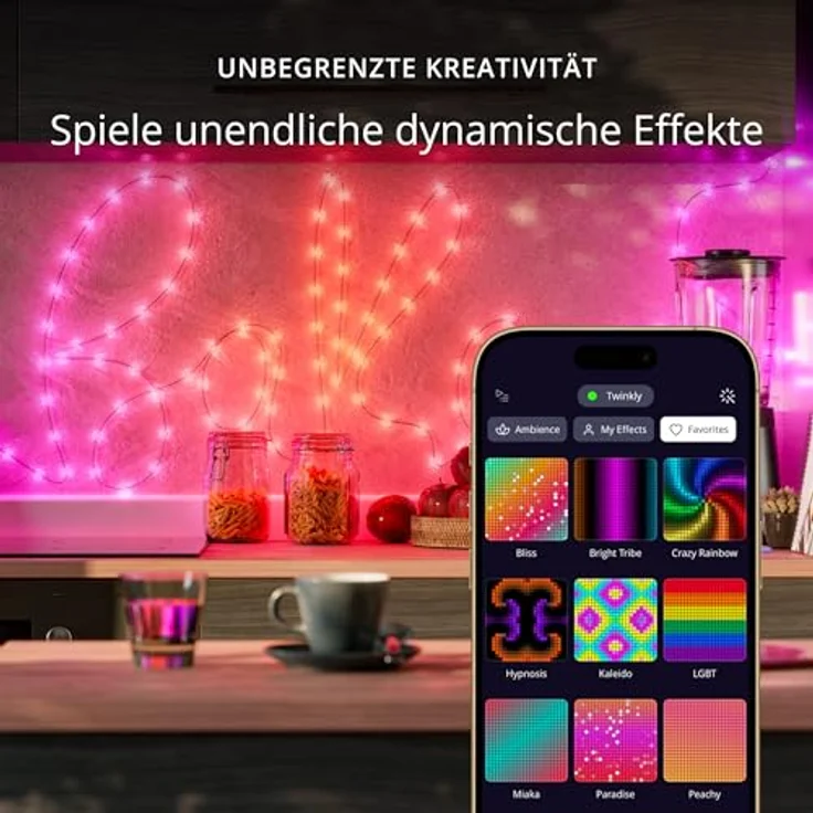 Twinkly Strings Star 100 LED, Sternförmige LED-Lichterkette, RGB LED-Lichter, Kompatibel mit Alexa & Google Home, Gaming-Lichter, Stromversorgung über USB-C, Transparentes Kabel, 6m – Bild 6