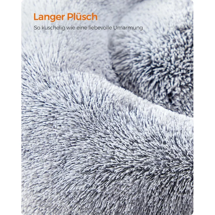Feandrea Hundebett flauschig, Katzenbett, Donut Kissen, waschbar, Polsterung in der Mitte herausnehmbar, Langer Plüsch, 70 cm Durchmesser, Ombré-Grau PGW039G01 – Bild 5