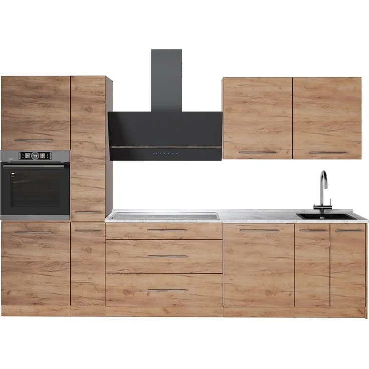 Küchenzeile Fame-Line Goldkraft Eiche/Goldkraft Eiche 310 cm, AP Marmor Vicco – Bild 1